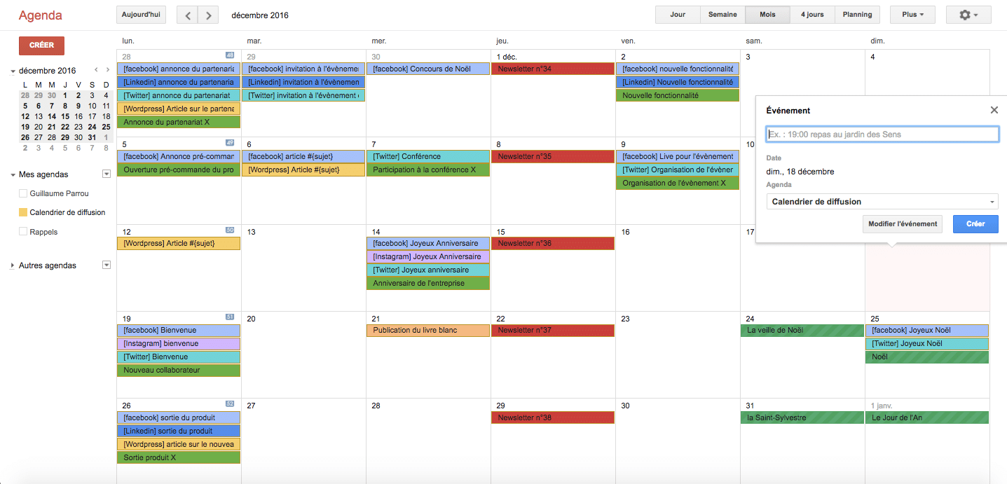 Exemple de calendrier éditoriale