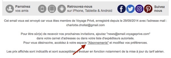 Lien désabonnement emailing