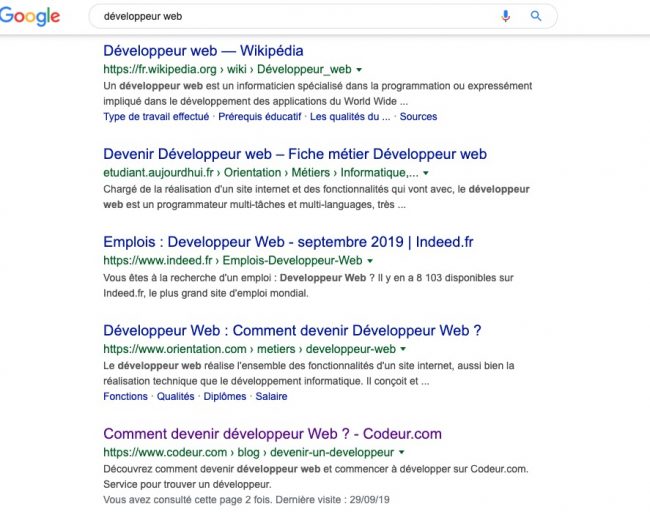Google moteur de recherche pour sémantique développeur web