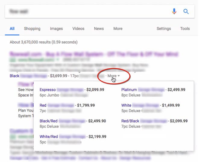 google ads avec extension des prix